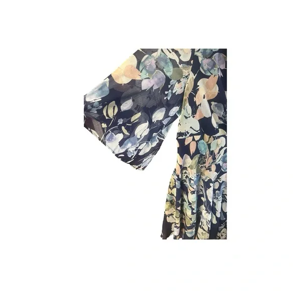 Monroe & Main Chiffon Floral Faux‎ Wrap Midi Dress - Picture 3 of 4